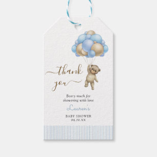 Cute Bear with Balloons Boy Baby Shower Thank you  Gift Tags