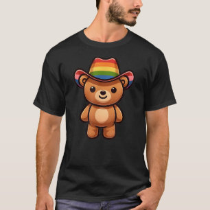 Cute Bear With Cowboy Hat Pride Rainbow T-Shirt
