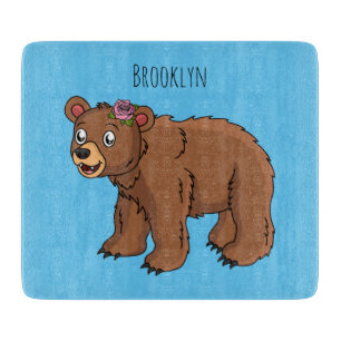 Cute bear with flower cartoon illustration cutting board