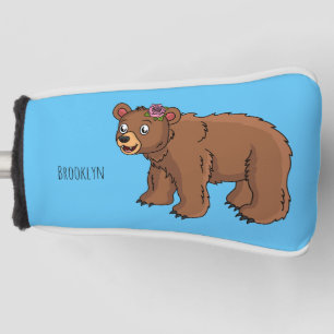 Cute bear with flower cartoon illustration golf head cover
