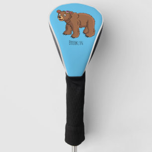 Cute bear with flower cartoon illustration  golf head cover