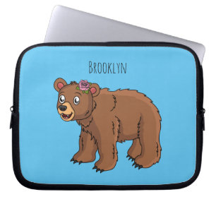 Cute bear with flower cartoon illustration laptop sleeve