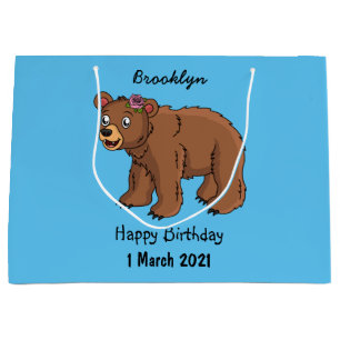 Cute bear with flower cartoon illustration large gift bag