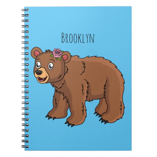 Cute bear with flower cartoon illustration notebook (Front)