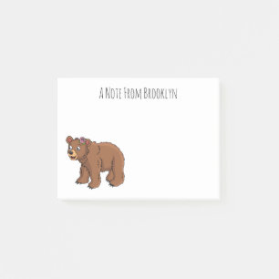 Cute bear with flower cartoon illustration post-it notes