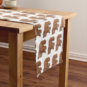 Cute bear with flower cartoon illustration short table runner
