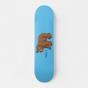 Cute bear with flower cartoon illustration  skateboard