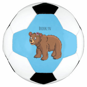 Cute bear with flower cartoon illustration soccer ball