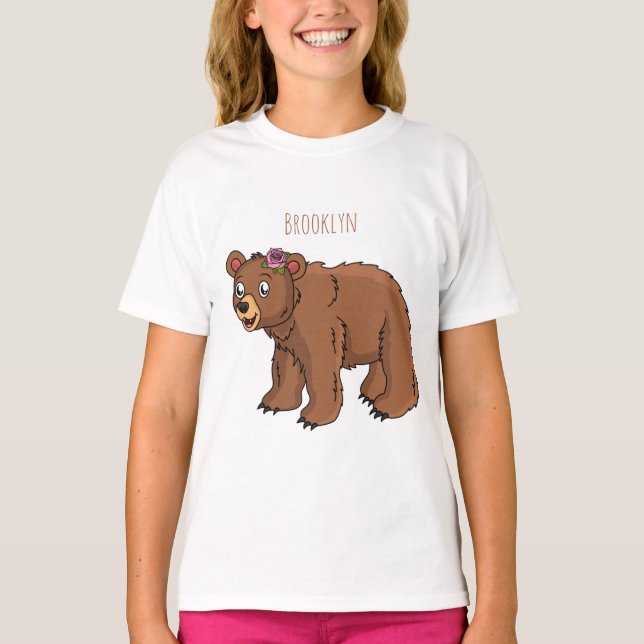 Cute bear with flower cartoon illustration  T-Shirt (Front)