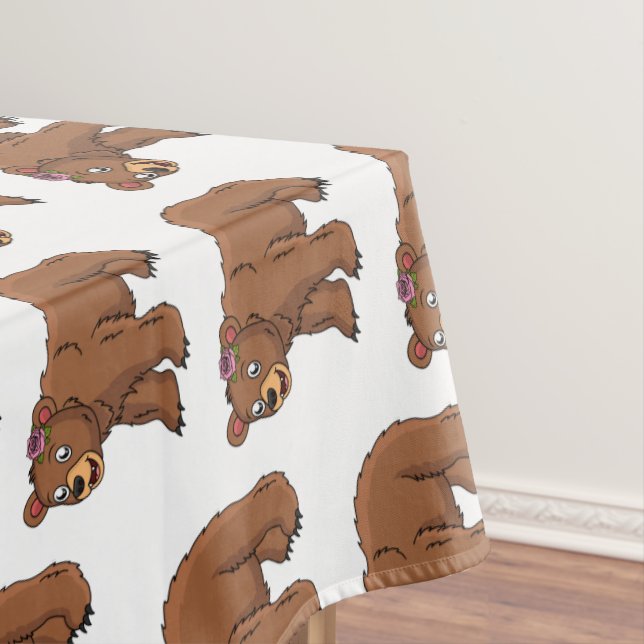 Cute bear with flower cartoon illustration   tablecloth (In Situ)