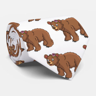 Cute bear with flower cartoon illustration tie