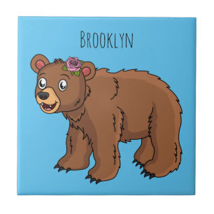 Cute bear with flower cartoon illustration tile