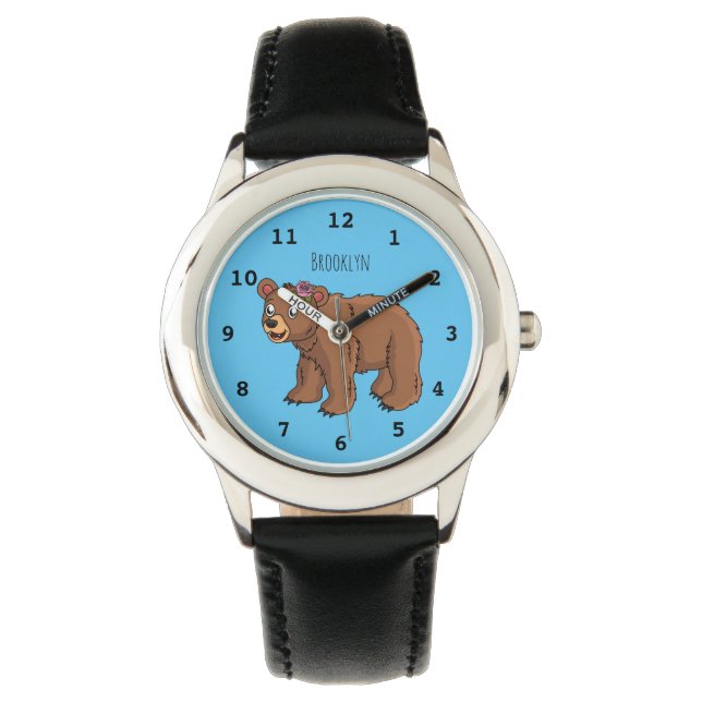 Cute bear with flower cartoon illustration watch (Front)