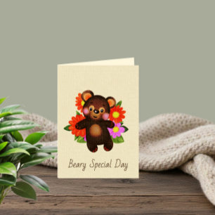 Cute Bear with Flowers Greeting Card