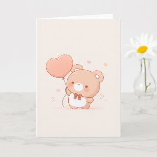 Cute Bear with Heart Balloon Greeting Card