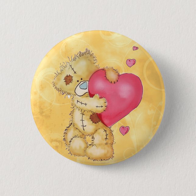 Cute Bear with Hearts 6 Cm Round Badge (Front)