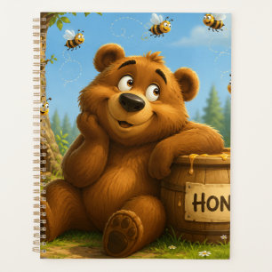 Cute Bear with Honey Barrel & Happy Bees Planner