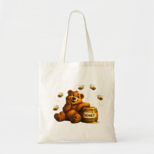 Cute Bear with Honey & Happy Bees Tote Bag