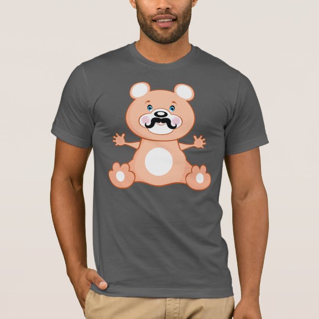 Cute Bear with Moustache T-Shirt (Front)