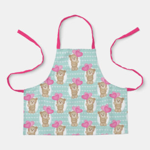 Cute Bear With Pink Hearts   Kid's Youth Baker Apron