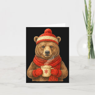 Cute Bear With Santa Hat Coffee Lover Funny Winter Card
