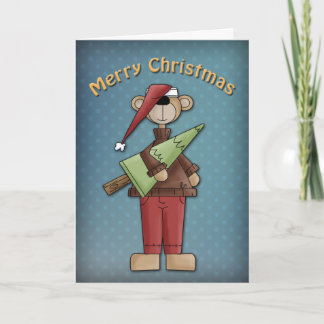 Cute Bear with tree Holiday Card