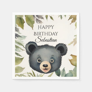 Cute Bear Woodland Animal Birthday Party Napkin