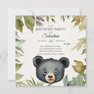 Cute Bear Woodland Birthday Party Invitation