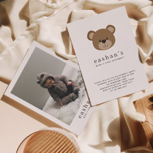 Cute Bear-y First Birthday Photo Invitation