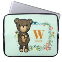 Cute Bear, Yellow Flower & Floral Wreath Monogram