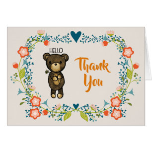 Cute Bear, Yellow Flower & Floral Wreath Thank You
