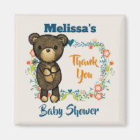 Cute Bear, Yellow Flower & Floral Wreath Thank You