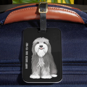 Cute Bearded Collie Cartoon Dog Luggage Tag