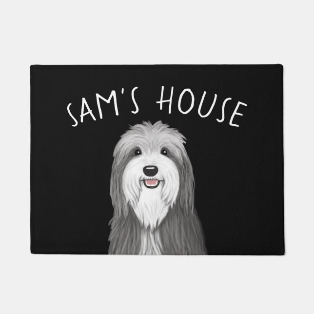 Cute Bearded Collie Cartoon Dog Personalised Doormat (Front)