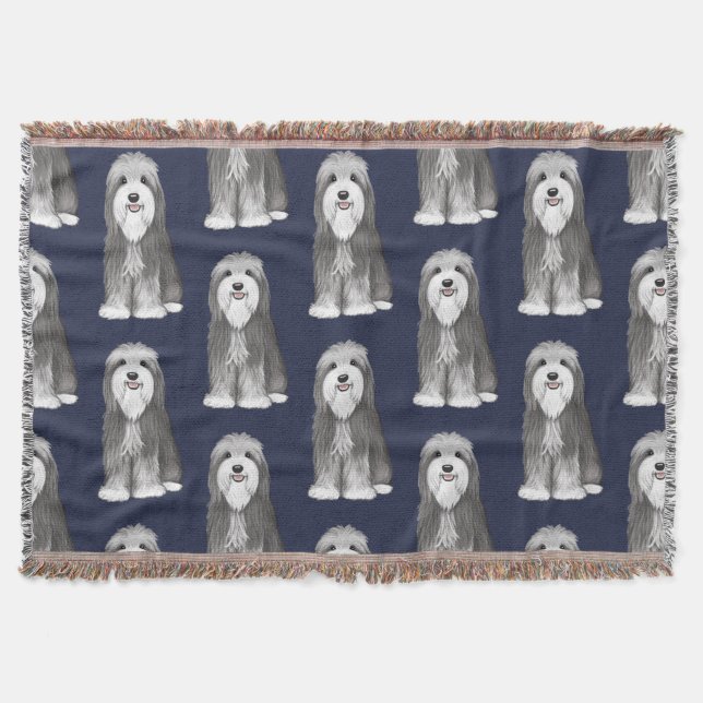 Cute Bearded Collies | Beardie Dogs Pattern Throw Blanket (Front)