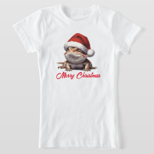 Cute Bearded Dragon and Santa Hat T-Shirt