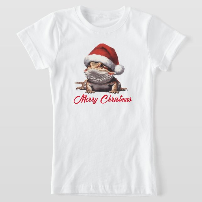 Cute Bearded Dragon and Santa Hat T-Shirt (Laydown)