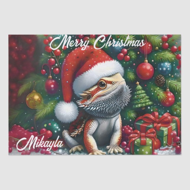 Cute Bearded Dragon and Santa Hat Tissue Paper (Front)