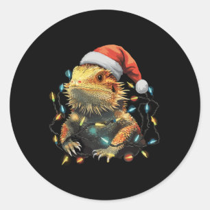 Cute Bearded Dragon Christmas Lights Santa Hat Xma Classic Round Sticker