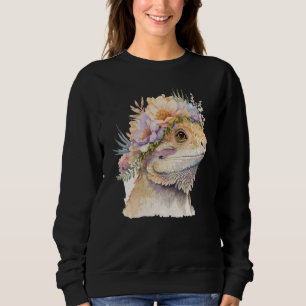 Cute Bearded Dragon Flower Crown Floral Watercolor Sweatshirt