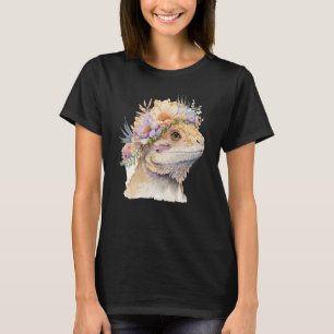 Cute Bearded Dragon Flower Crown Floral Watercolor T-Shirt