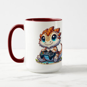 cute bearded dragon holding game controller mug
