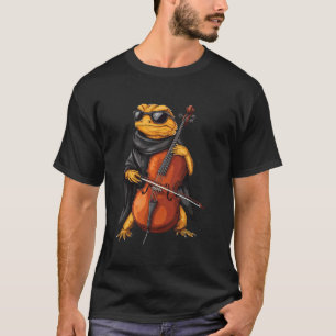 Cute Bearded Dragon Playing Cello Musician Music T-Shirt