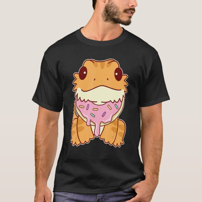 Cute Bearded Dragon With Doughnut T-Shirt (Front)