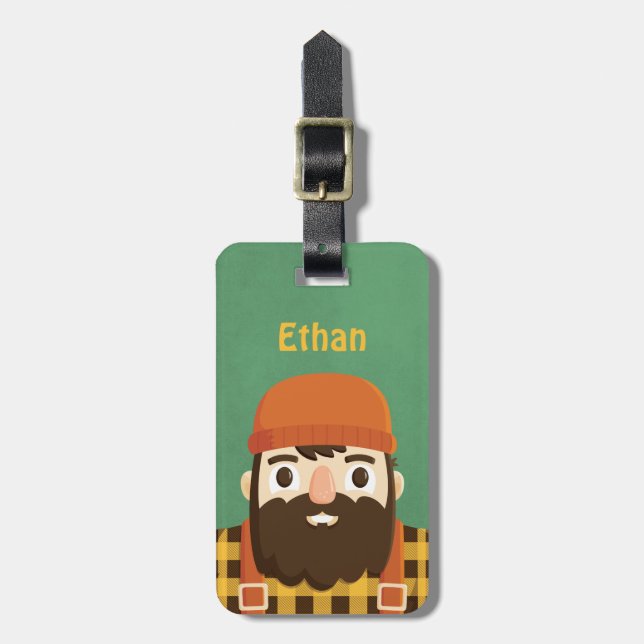 Cute Bearded Lumberjack Green Luggage Tag (Front Vertical)