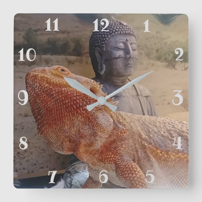 Cute Beardie and Buddha Photo Print Square Wall Clock (Front)
