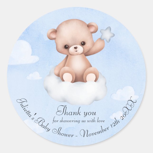 Cute Bearly Baby Shower Thank You Classic  Classic Round Sticker (Front)
