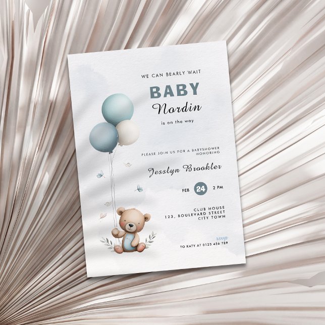 Cute bearly can wait baby shower invitation (Bear themed baby shower invitation)
