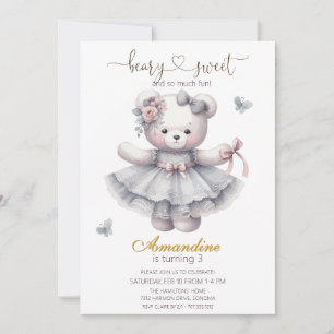 Cute bearly sweet  girl birthday  Invitation