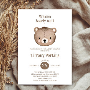 Cute Bearly wait baby shower minimalistic Neutral Invitation